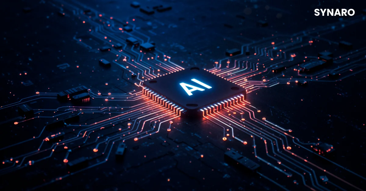 Illustrasjon av en AI-agent som jobber i bakgrunnen på en datamaskin
