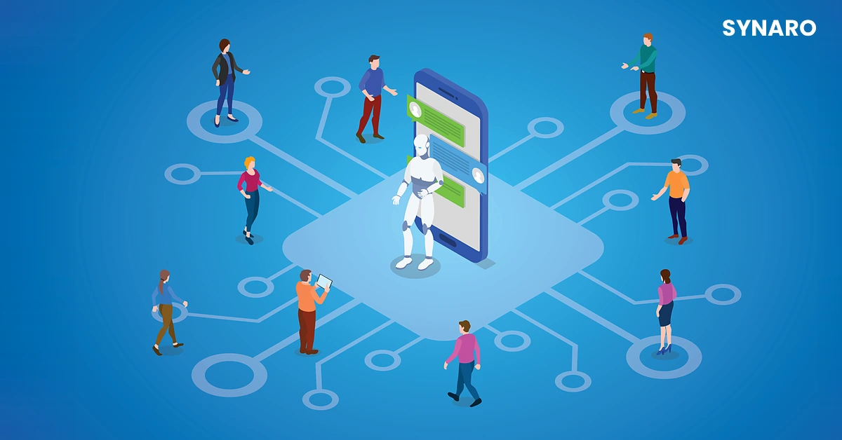 Illustrasjon av flere AI-agenter organisert som et team i et digitalt grensesnitt